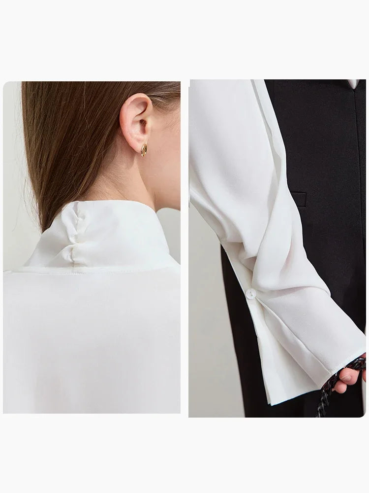 AMII Minimalist Women's Premium Chiffon Blouse 2025 Autumn New Elegant French Luxury Commuter Basic Loose Shirt Tops 12541048