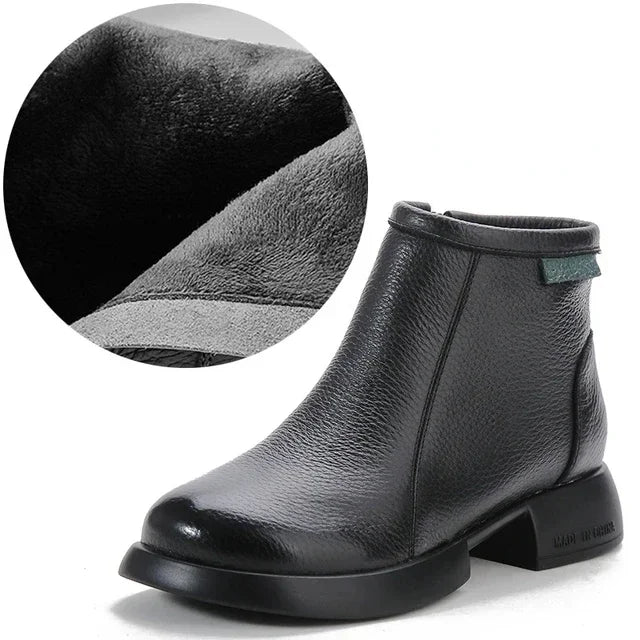 2025 Retro Style Elegant Premium Genuine Leather Boots Single Shoes Popular Plus Velvet Winter Boots Women Shoes Boots