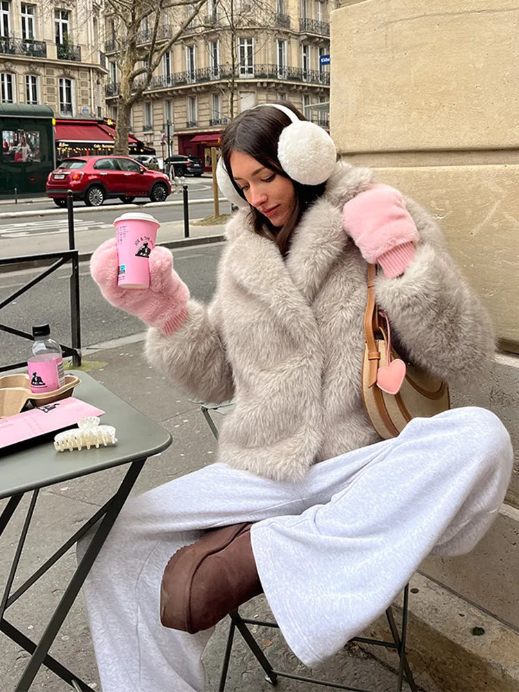 Faux Fur Cropped Jacket For Women Coats Thick Warm Soft Jackets Women 2025 Long Sleeve Casual Winter Coat In New Outerwear