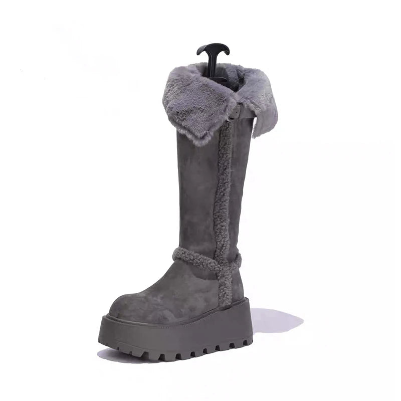 Flats Winter Platform Women Fur Snow Boots Warm Cotton Shoes 2025 Casual Plush Long Boots Sport Walking Shoes Chelsea Botas Lady