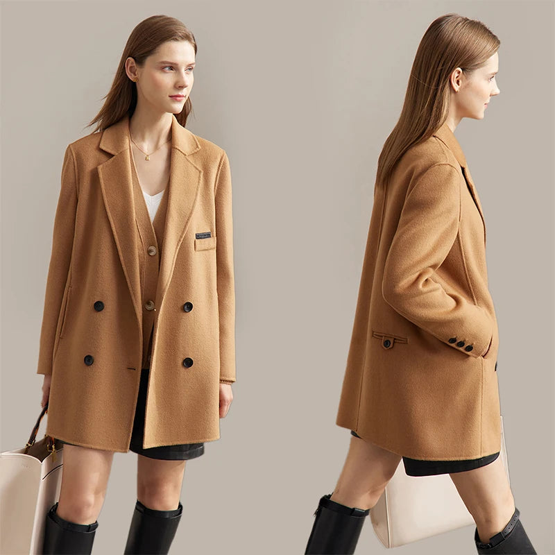 AMII Minimalist Woolen Coat for Women 2024 Winter New Mid-long Loose Office Lady Blends Turn-down Collar Casual Jackets 12324024