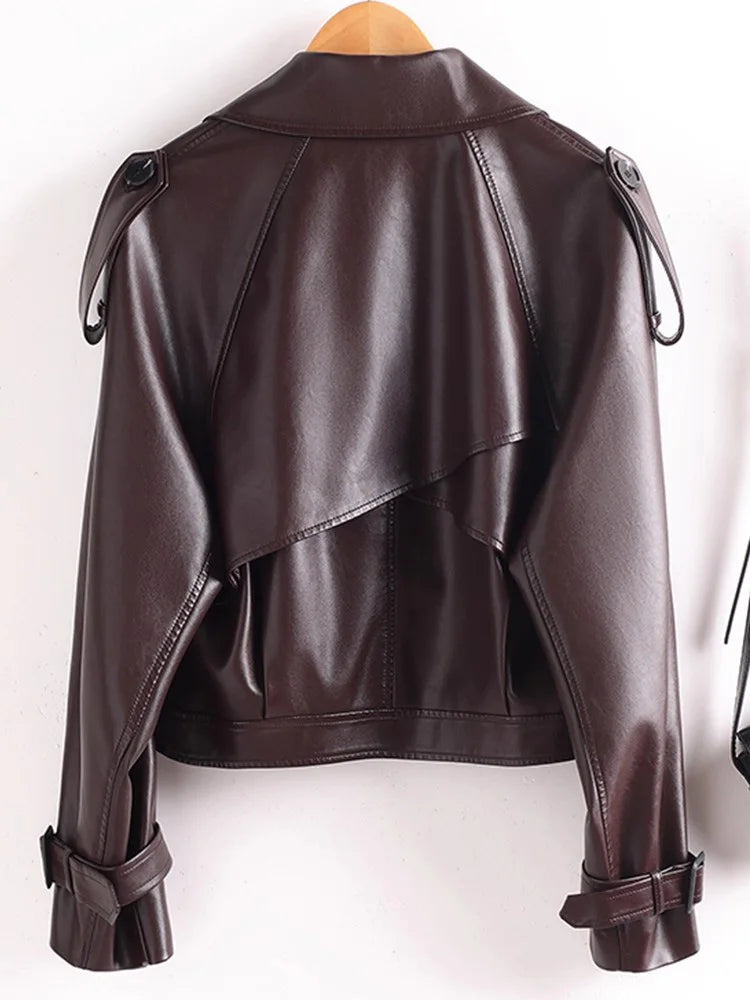 New Women Split Leather Moto Biker Jacket Spring Autumn Fashion Vintage Design Loose Short Coat Casual Leather Outerwear Female