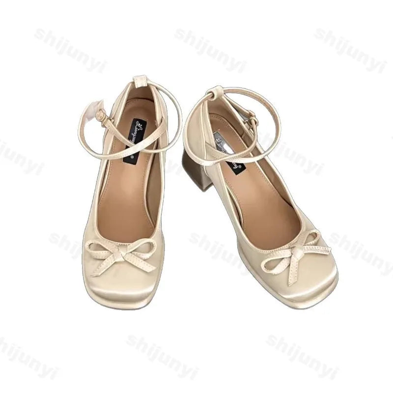 Women's Shoes Buckle Strap Women's High Heels 2025 New Autumn Fashion Butterfly-knot Dress Pumps Women Shallow Mary Jane Shoes