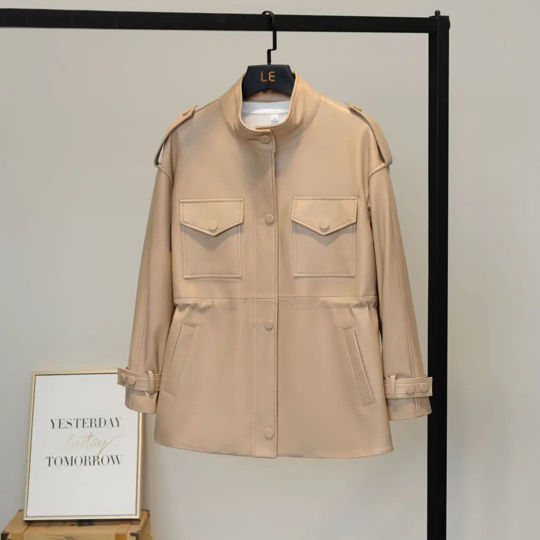 100% Real Sheepskin Jacket Woman Black Stand Collar Genuine Leather Jackets Women New in Outerwears Fall Clothes 2025 Chaquetas