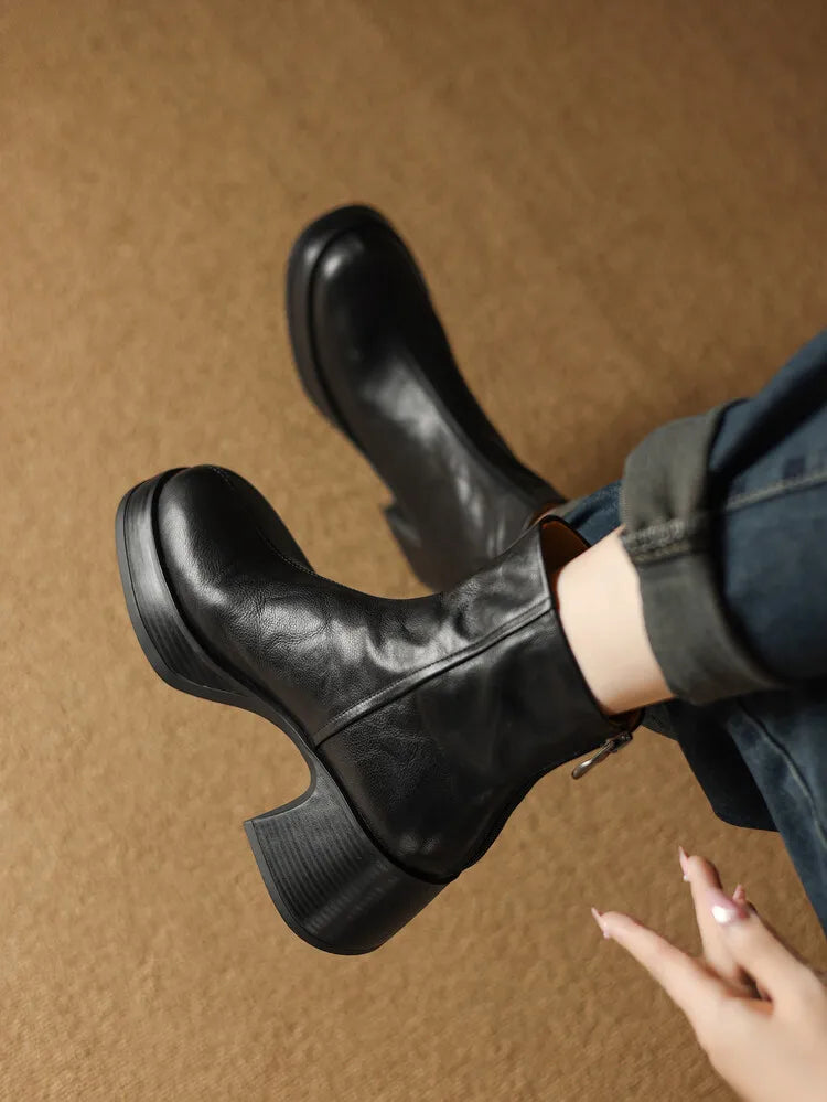 2025 New Women Versatile Leather Boots Fashion Antislip High Heels Female Casual Comfortable Boot External Wear Trendy Shoes