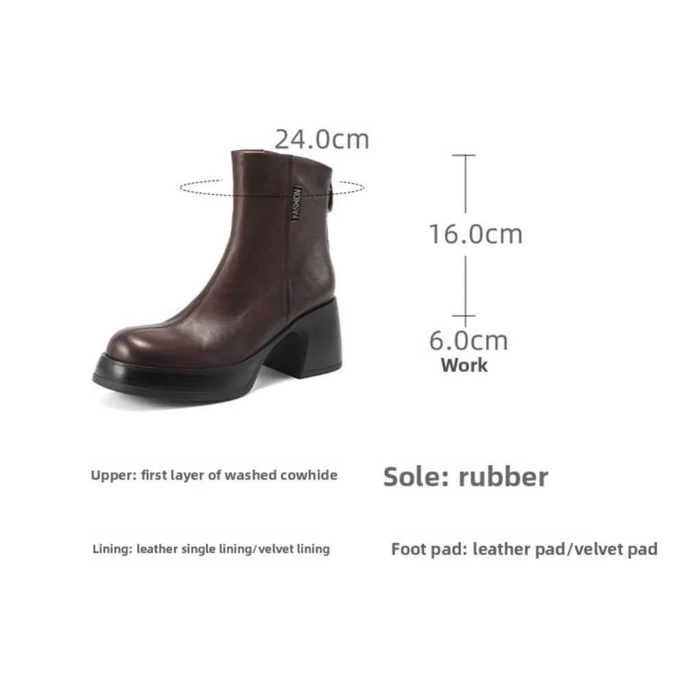2025 New Women Versatile Leather Boots Fashion Antislip High Heels Female Casual Comfortable Boot External Wear Trendy Shoes