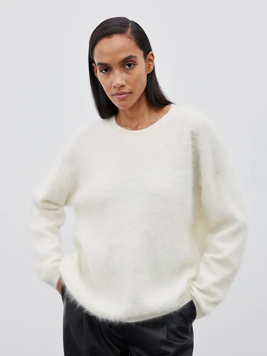 Blubelle Women's Autumn Winter Solid Color Knit Sweater O-Neck Long Sleeve Loose Fit Casual Relaxed Fashion Pullovers