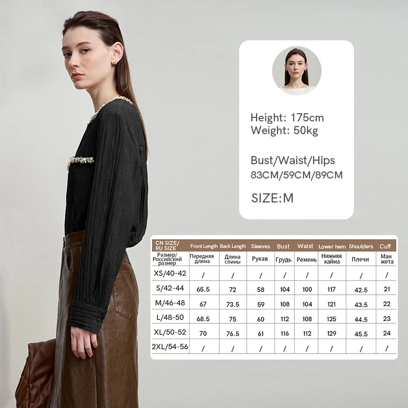 AMII Women's Shirt 2025 Autumn New Elegant Versatile Women's Blouse Pockets O-Neck Loose Long Sleeves Casual Ladies Tops12543146