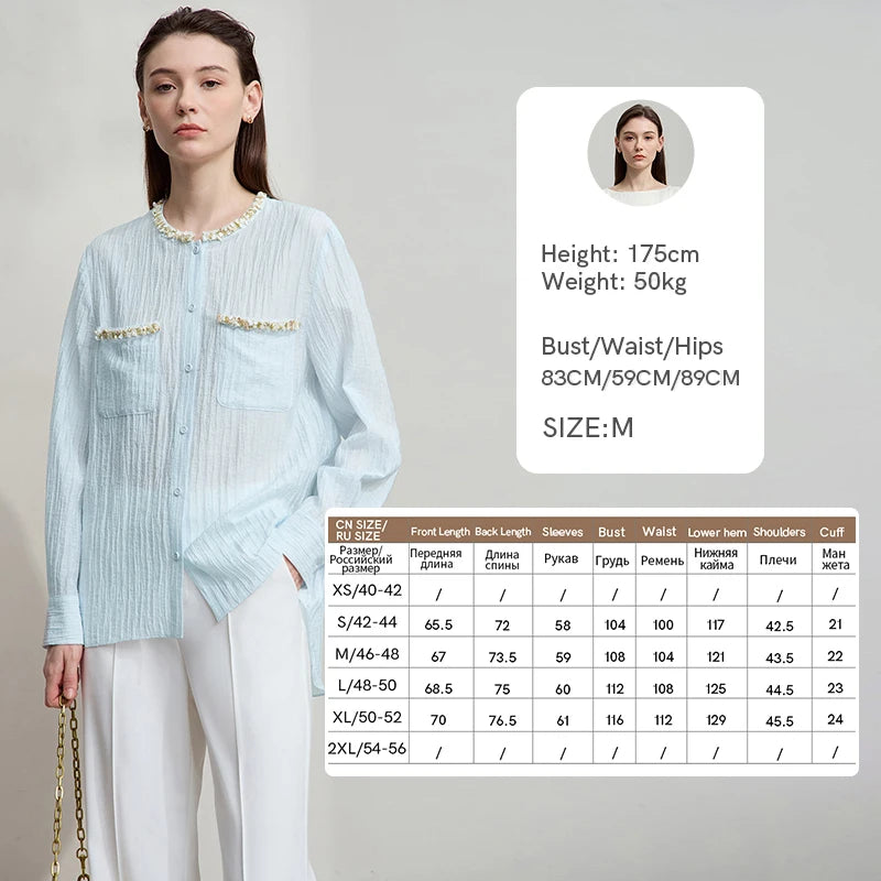 AMII Women's Shirt 2025 Autumn New Elegant Versatile Women's Blouse Pockets O-Neck Loose Long Sleeves Casual Ladies Tops12543146