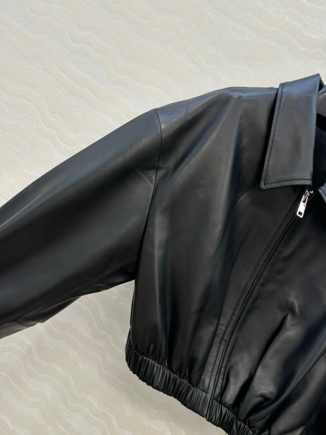 Women S Fashion Lambskin Jacket Short Lapel Elastic Waist Slim Fit Metal Zipper Winter Warm Casual Outerwear