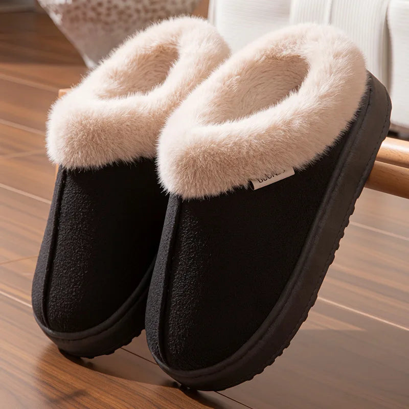 Couple Winter PU Warm Slippers - Anti-Slip Indoor Outdoor Snow Boots, Men Women Leisure Home Shoes