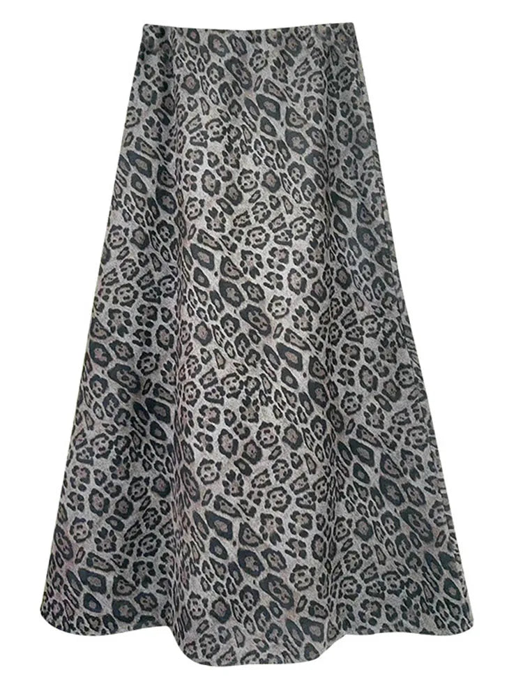 Winter Leopard Print Suede Skirt Long Women Autumn Vintage A Line Brown Maxi Skirts For Women Winter Warm Suede Leopard Skirts