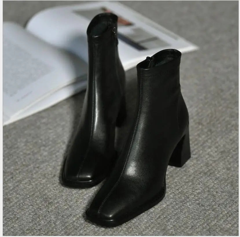 New Chunky heel fashion boots Woman Ankle Boots High heels Shoes Women Winter Autumn Shoes Daily Short Boots Woman Footwear