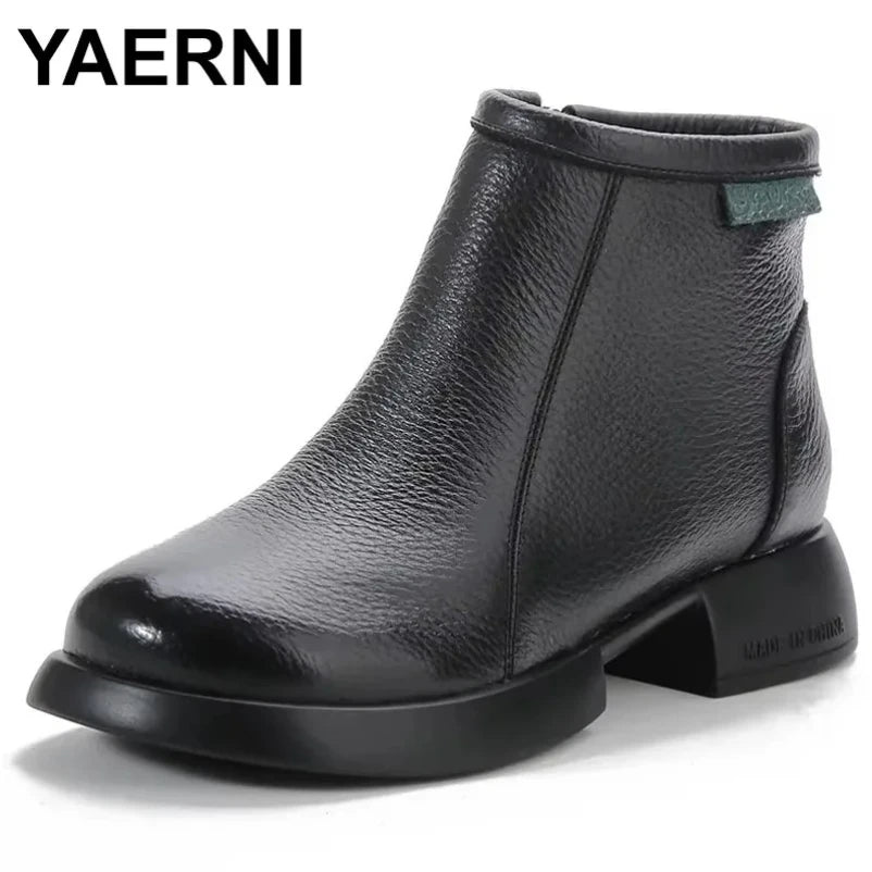 2025 Retro Style Elegant Premium Genuine Leather Boots Single Shoes Popular Plus Velvet Winter Boots Women Shoes Boots