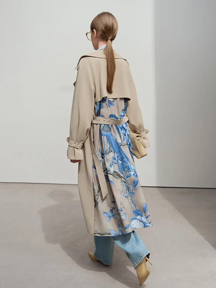 Amii Minimalist Spring Women's Clothing Long Belt Loose Printing Trench Coat Splicing Fashion Elegant Commuter Jacket 12551006