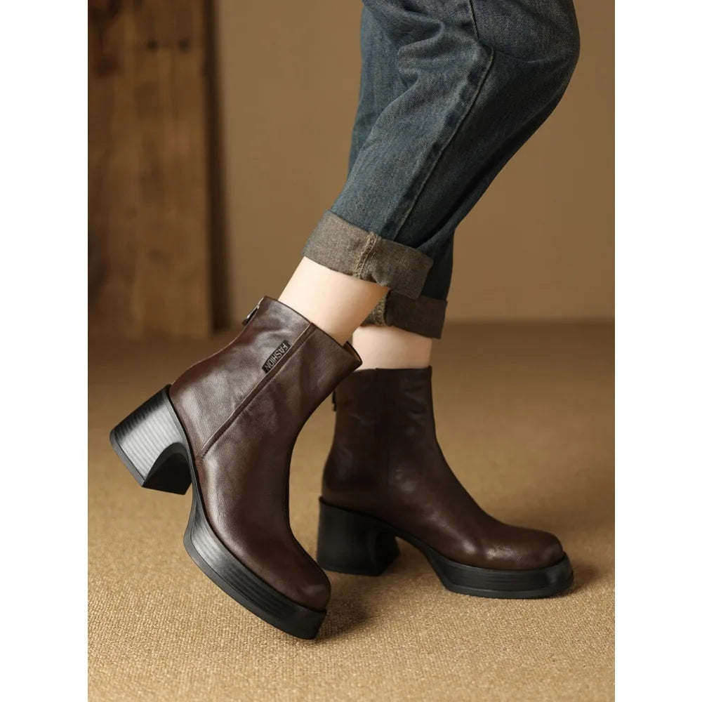 2025 New Women Versatile Leather Boots Fashion Antislip High Heels Female Casual Comfortable Boot External Wear Trendy Shoes