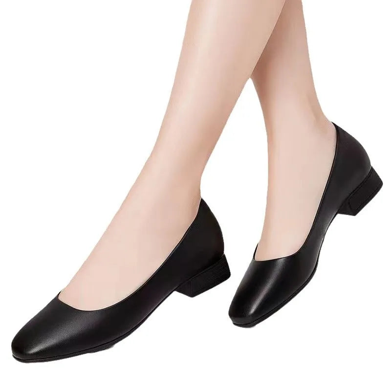 2025 Spring Autumn Black Work Shoes for Women | Low & Mid Heel Professional Pumps | Formal Office Leather Shoes Comfort