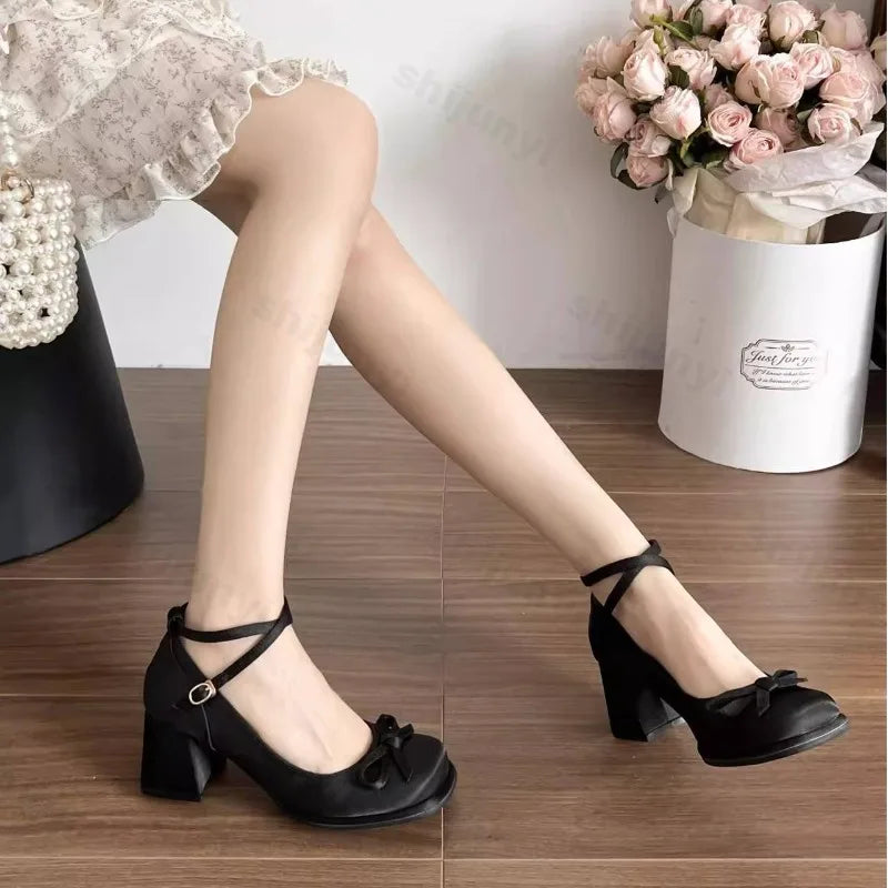 Women's Shoes Buckle Strap Women's High Heels 2025 New Autumn Fashion Butterfly-knot Dress Pumps Women Shallow Mary Jane Shoes