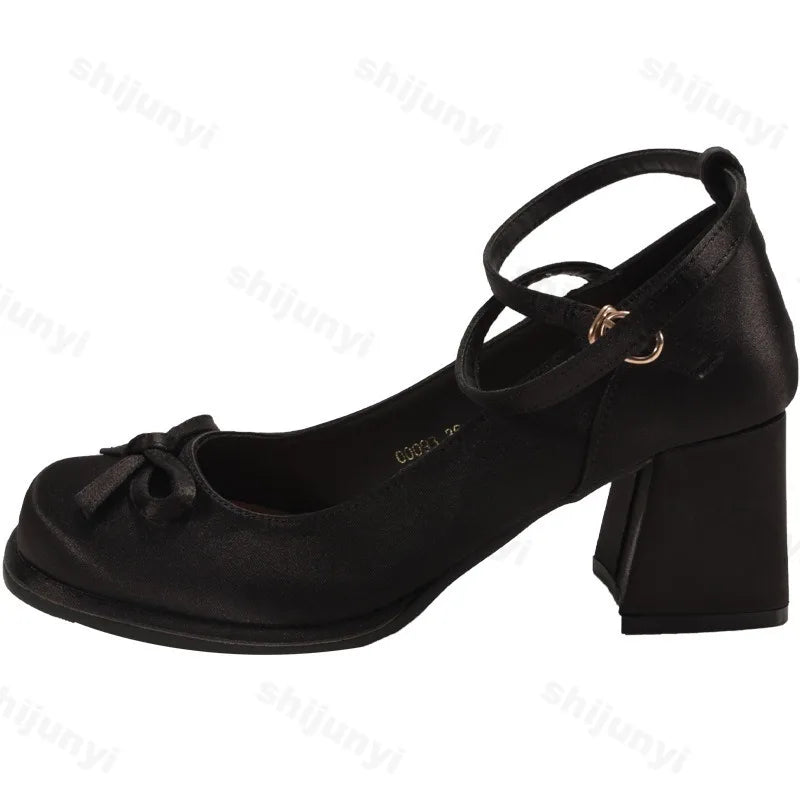 Women's Shoes Buckle Strap Women's High Heels 2025 New Autumn Fashion Butterfly-knot Dress Pumps Women Shallow Mary Jane Shoes
