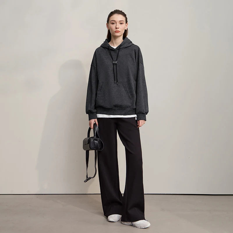 AMII Hoodies Woman 2025 Autumn New Hooded Loose Woman Sweatshirts Cotton Knitted Shoulder Sleeves Versatile Top Female 12543107