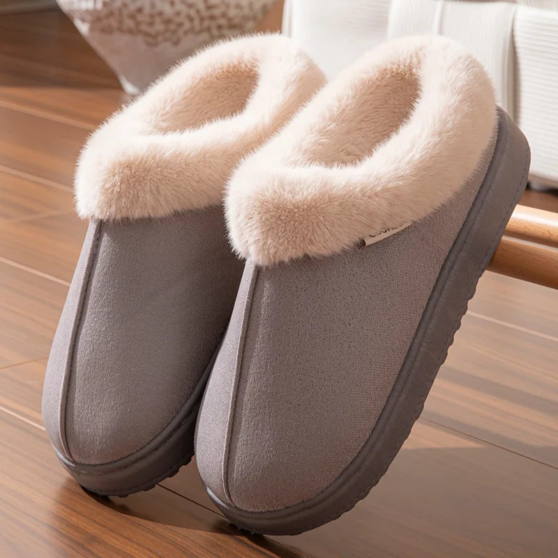 Couple Winter PU Warm Slippers - Anti-Slip Indoor Outdoor Snow Boots, Men Women Leisure Home Shoes