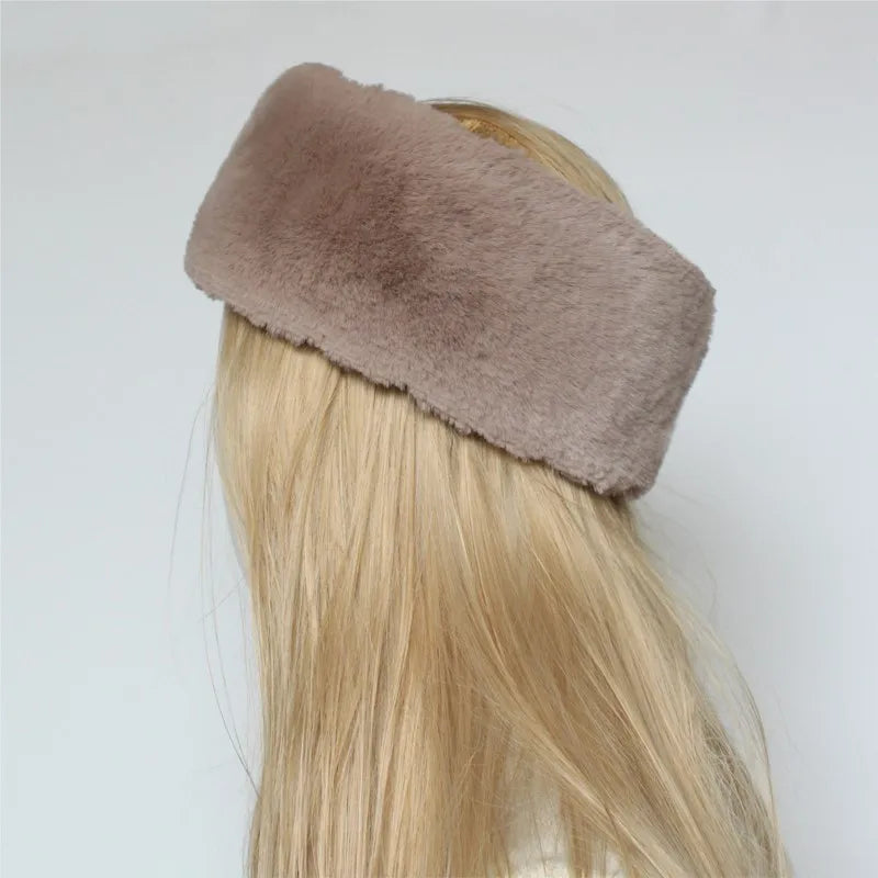 New Winter Fluffy Faux Fur Headband Hat for Women