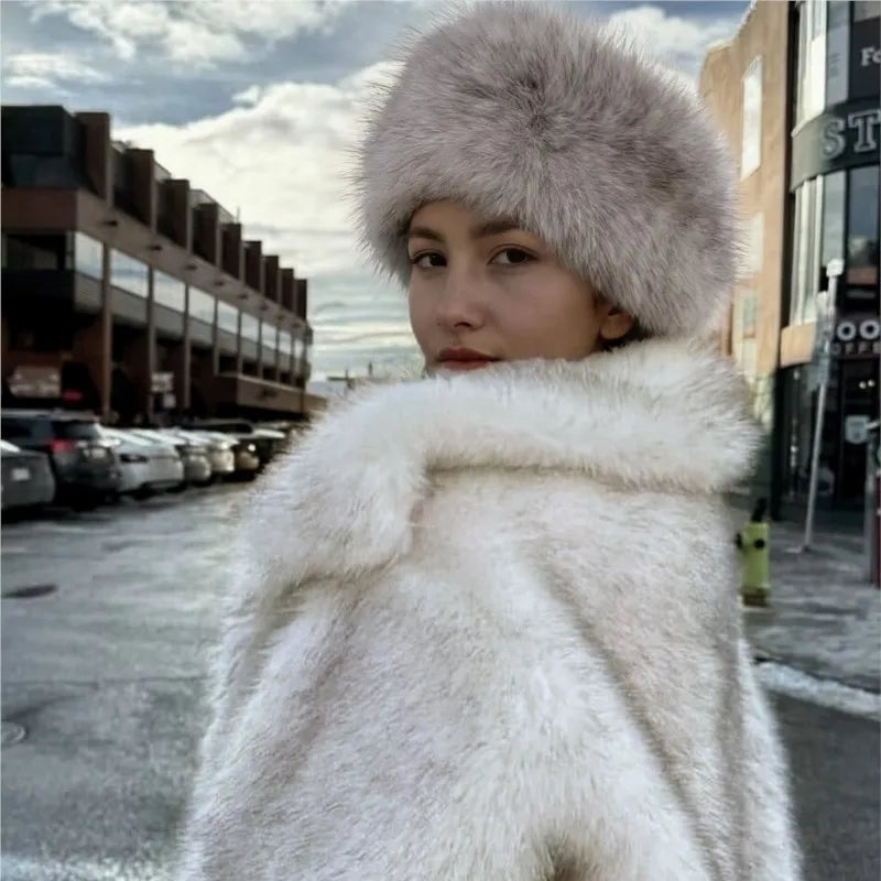 New Winter Fluffy Faux Fur Headband Hat for Women