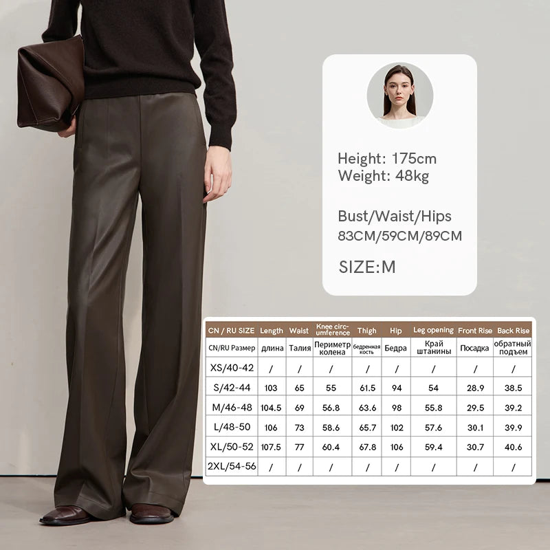 AMII Pants For Woman 2025 Winter New Minimalist Commuter PU Leather  Loose Wide-leg Pants Casual Office Lady Trousers 12524063