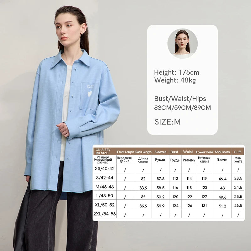 AMII Women's Shirt 2025 Autumn New Casual Printed Versatile Women's Blouse Long Sleeves Loose Knitting Cotton Top Female12543174