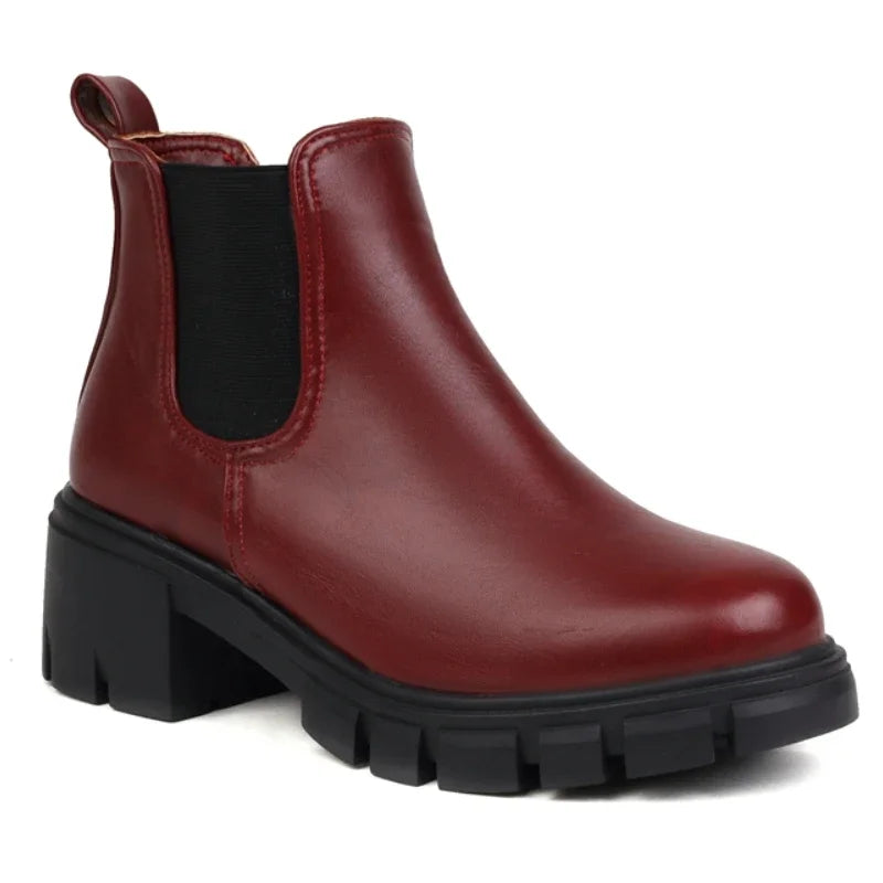 Black Women's Ankle Boots Autumn Winter 2025 Short Boot Shoes Red Block Low Heels Party Footwear Shoes Large Size Brand Designer