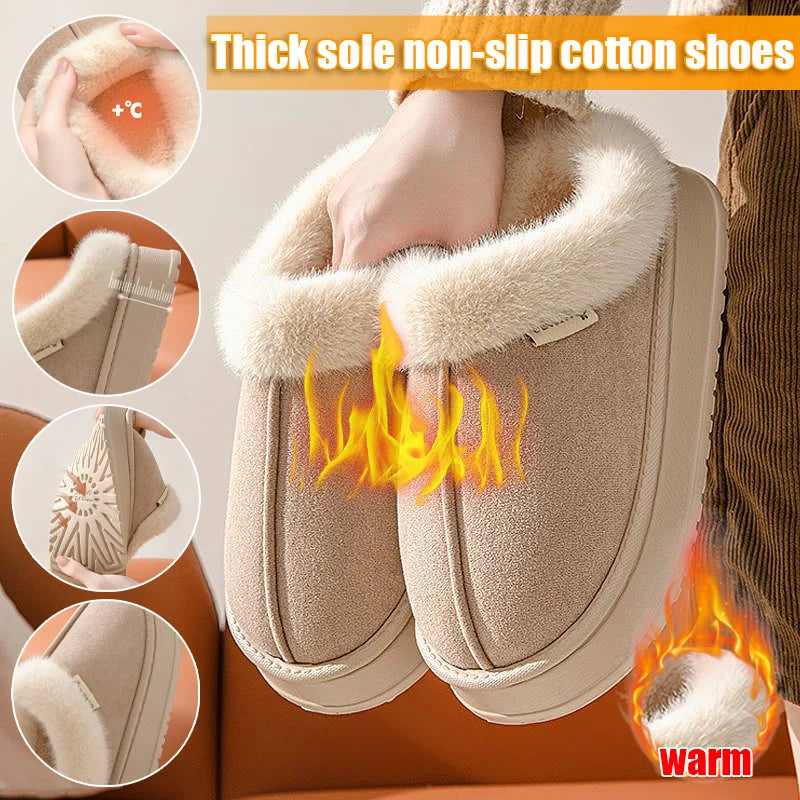Couple Winter PU Warm Slippers - Anti-Slip Indoor Outdoor Snow Boots, Men Women Leisure Home Shoes