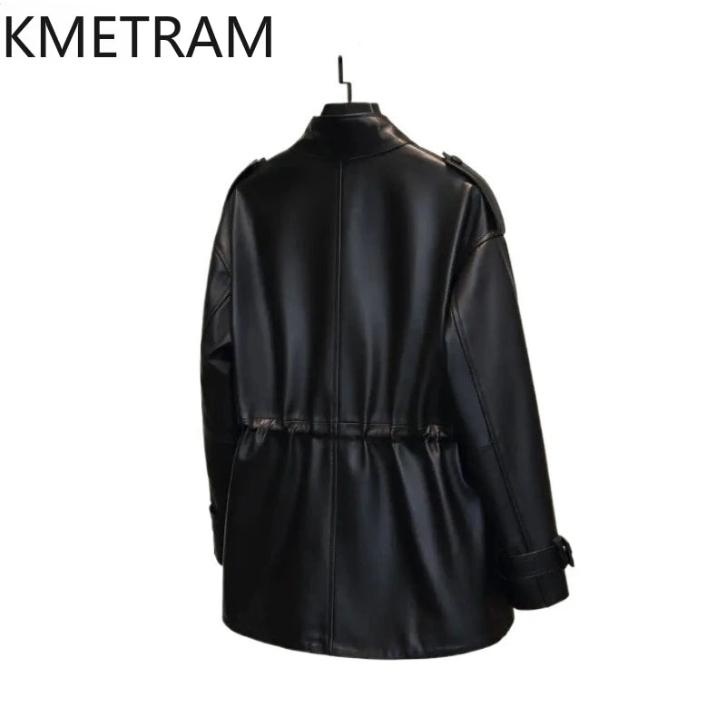 100% Real Sheepskin Jacket Woman Black Stand Collar Genuine Leather Jackets Women New in Outerwears Fall Clothes 2025 Chaquetas