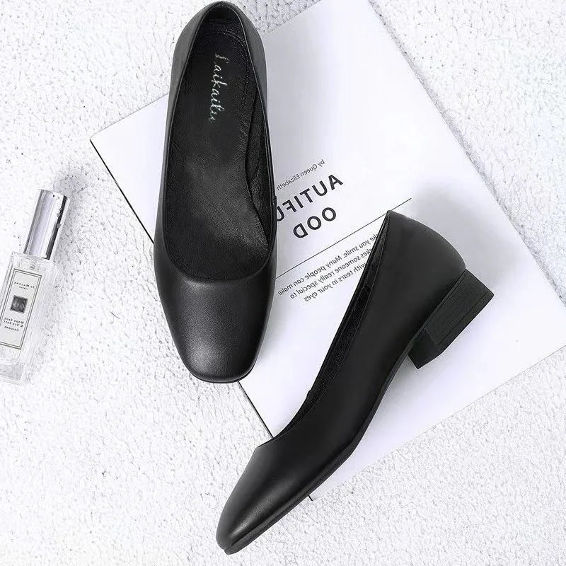2025 Spring Autumn Black Work Shoes for Women | Low & Mid Heel Professional Pumps | Formal Office Leather Shoes Comfort