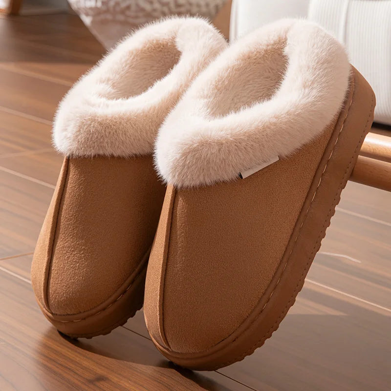 Couple Winter PU Warm Slippers - Anti-Slip Indoor Outdoor Snow Boots, Men Women Leisure Home Shoes