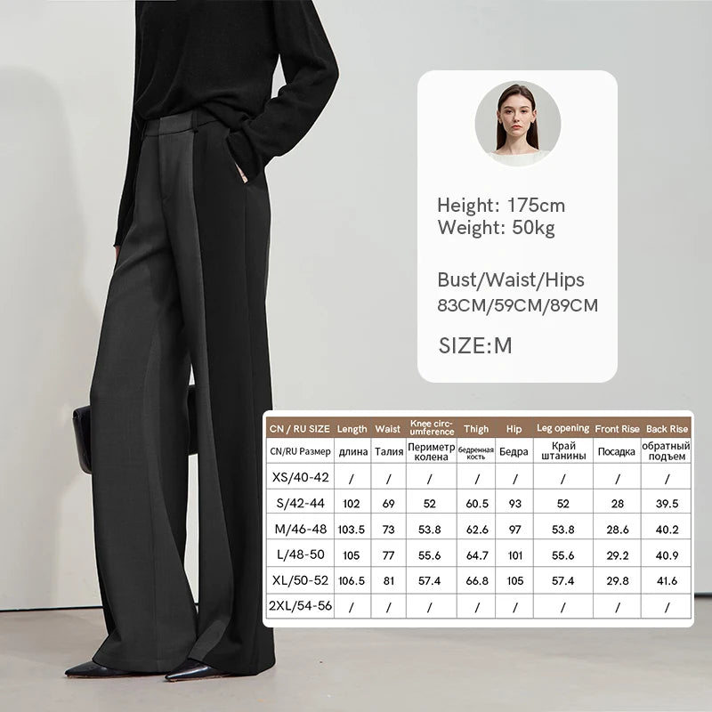 AMII 2025 New Arrival Elegant Office Lady Pants Minimalist Easy-care Anti-wrinkle Casual Simple Color Blocking Trouser 12543101