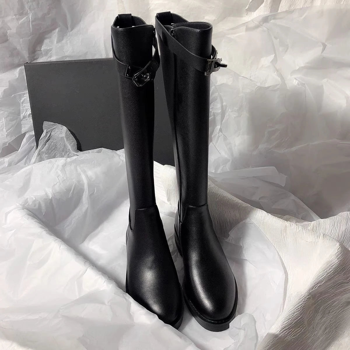 Autumn Winter Warm Black Ladies Knee High Shaft Shoes Cosplay 2025 New Demi-season Women's Long Boots Chic and Elegant Footwear