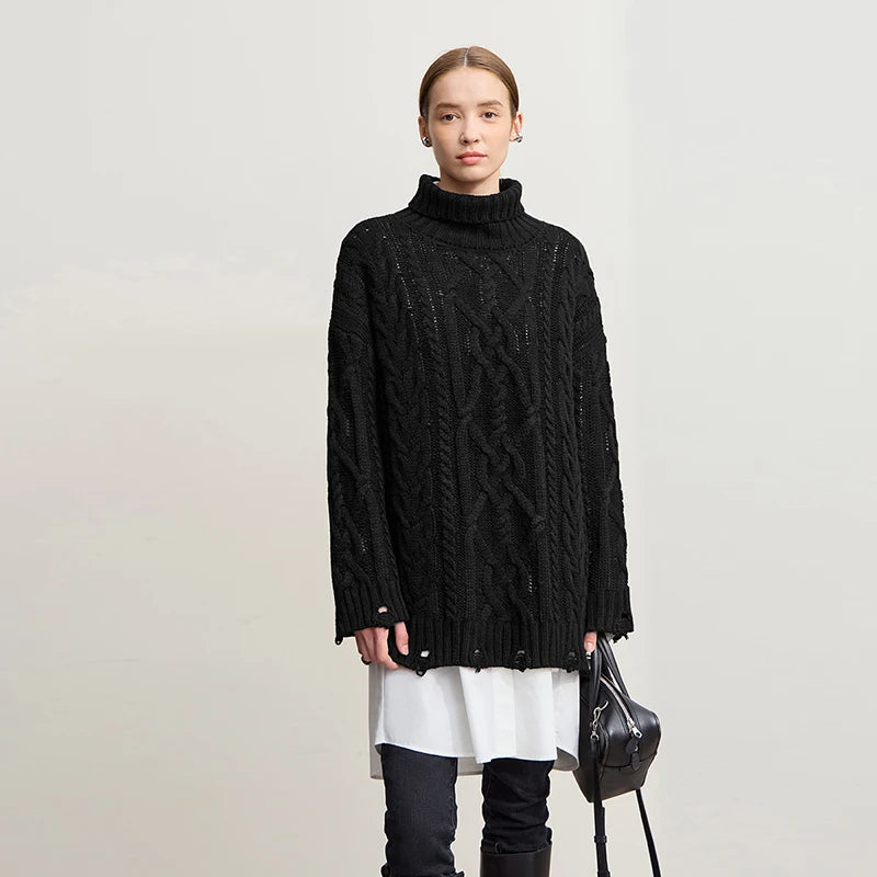 Amii Turtleneck Sweaters For Woman 2025 Winter New Warm Retro Long Sleeves Sweater Loose Pullover Knitting Women's Top 12544155