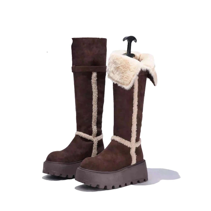 Flats Winter Platform Women Fur Snow Boots Warm Cotton Shoes 2025 Casual Plush Long Boots Sport Walking Shoes Chelsea Botas Lady
