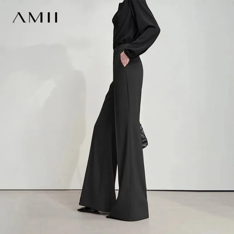 AMII Minimalist Women Casual Pants 2025 Autumn Fashion Black Wide Leg Pants Anti Wrinkle Loose Trousers Women's Clothes 12523100