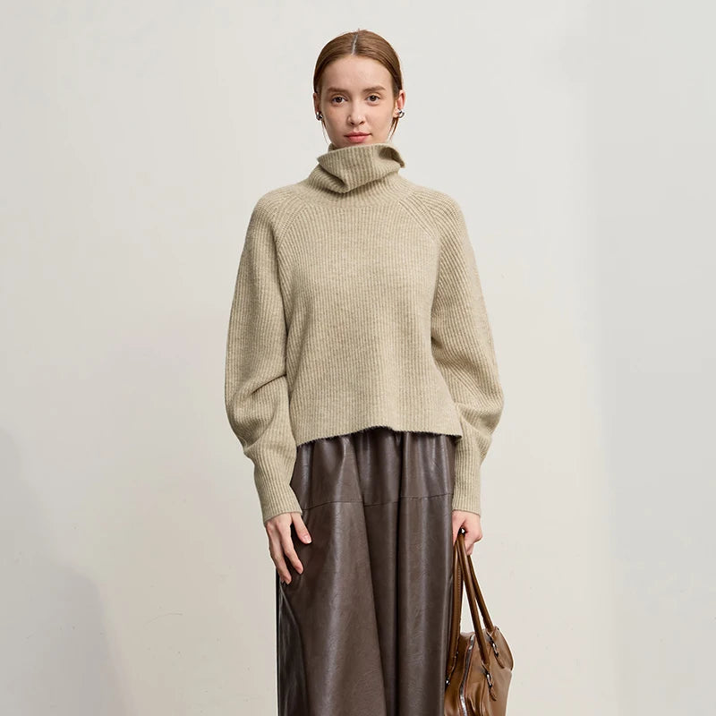 Amii Turtleneck Sweater For Woman Loose Versatile Warm Loose Sleeve Top 2025 Winter New Pullover Short Sweater Women 12554056