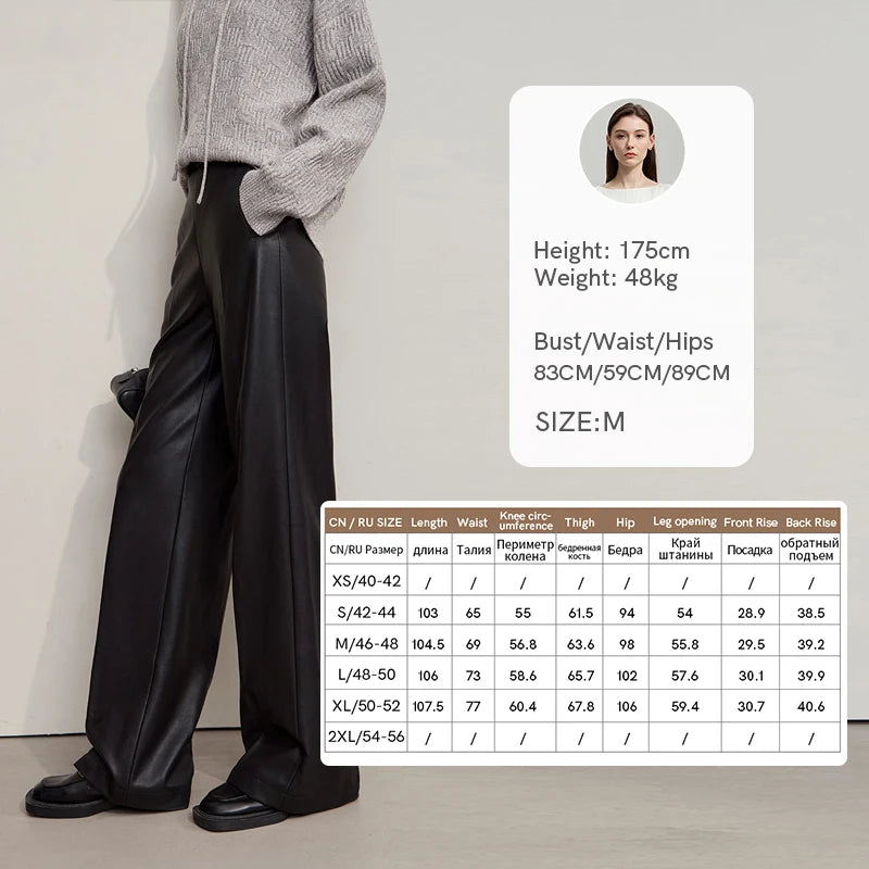 AMII Pants For Woman 2025 Winter New Minimalist Commuter PU Leather  Loose Wide-leg Pants Casual Office Lady Trousers 12524063