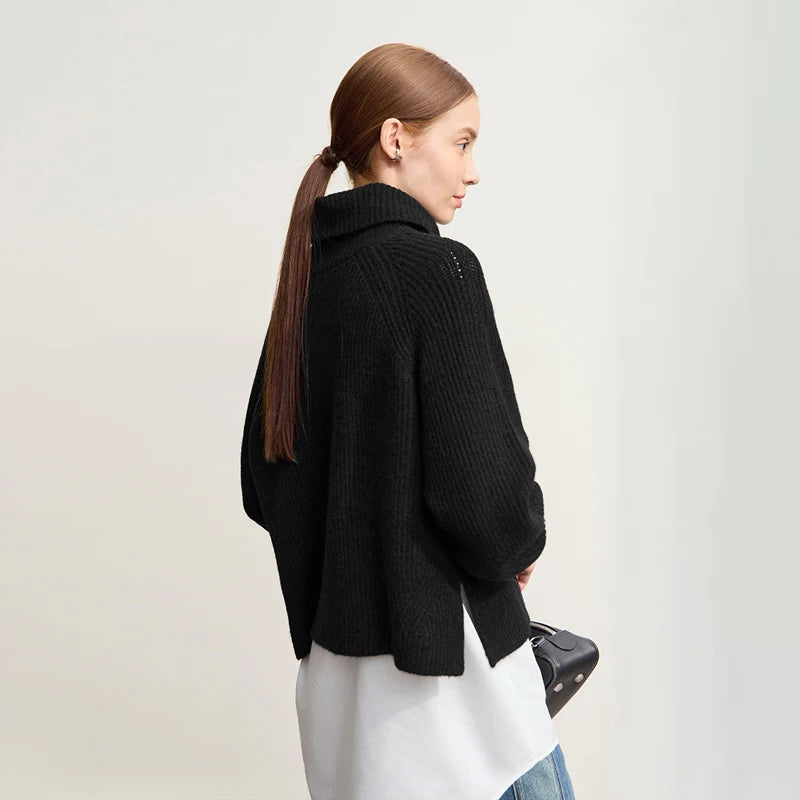 Amii Turtleneck Sweater For Woman Loose Versatile Warm Loose Sleeve Top 2025 Winter New Pullover Short Sweater Women 12554056