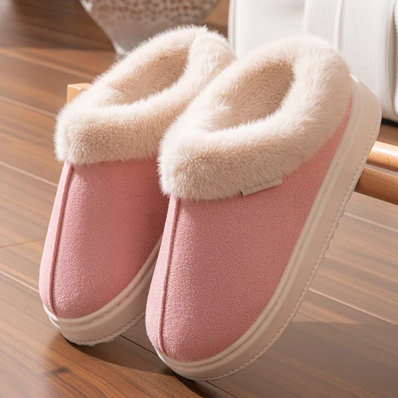 Couple Winter PU Warm Slippers - Anti-Slip Indoor Outdoor Snow Boots, Men Women Leisure Home Shoes