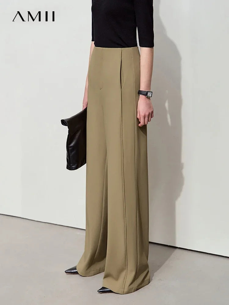 Amii Minimalist Commute Versatile Moisture Absorption Anti Penetration Wide Leg Pants 2025 Autumn New Casual Trousers 12511031