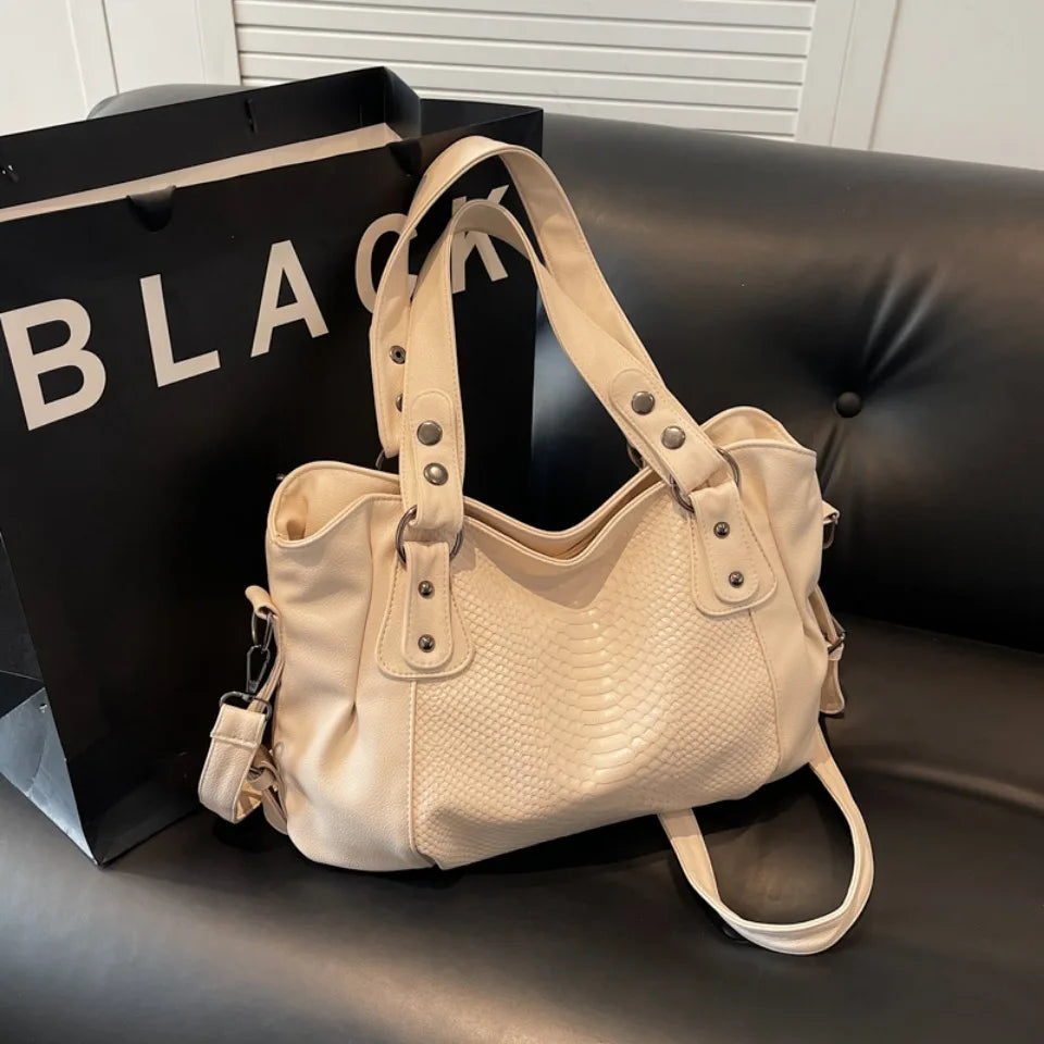 Alligator Large Capacity Black Shoulder Bags For Women Large Shopper Bag Soft Pu Leather Crossbody Handbag Lady Travel Tote Bag