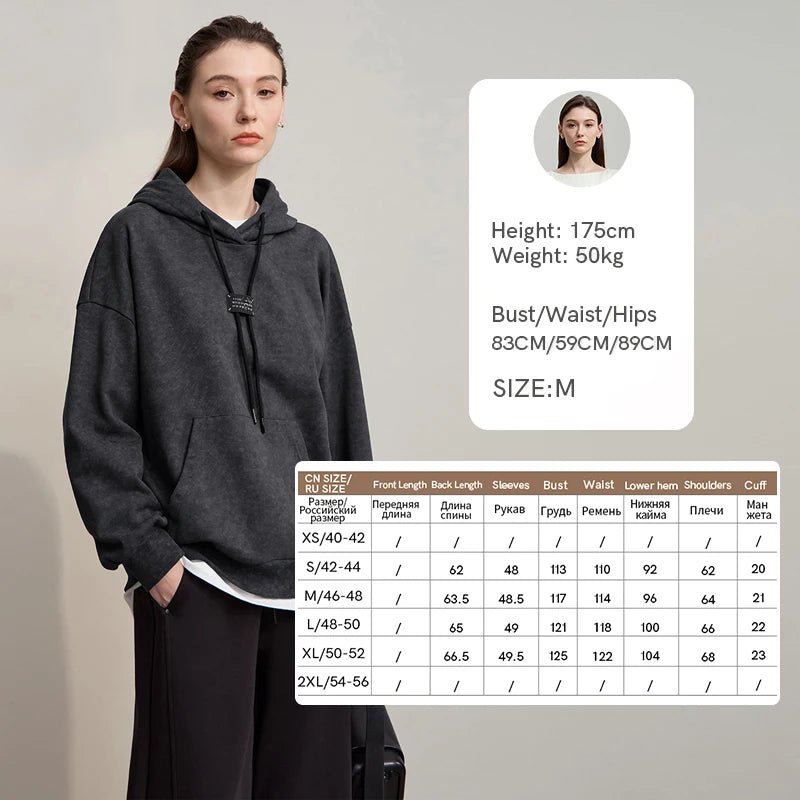 AMII Hoodies Woman 2025 Autumn New Hooded Loose Woman Sweatshirts Cotton Knitted Shoulder Sleeves Versatile Top Female 12543107