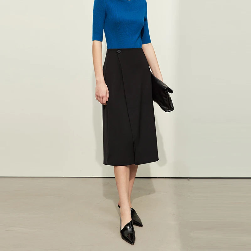 AMII Minimalism Women Skirts 2024 Spring New Asymmetric Lap Piece A-line Solid Trendy Commuter Mid-Calf Skirt For Lady 12421040