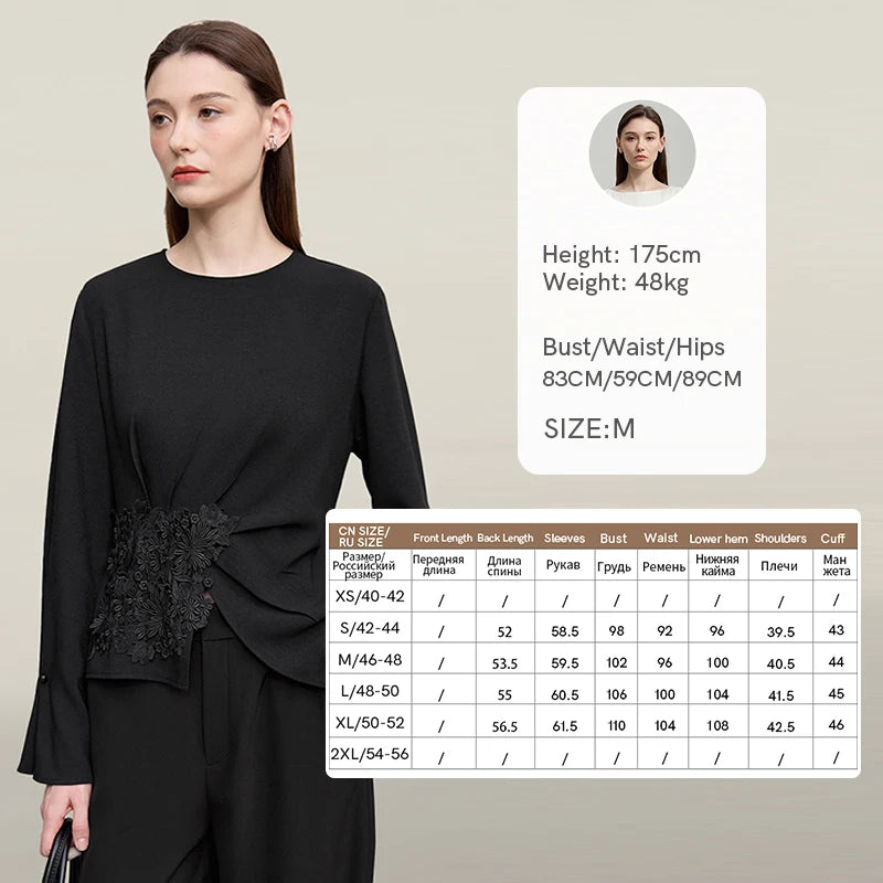 Amii Women's Blouse 2026 Spring New Elegant Commuter Crew Neck Lace Chiffon Women's Shirt Loose Versatile Elegant Top 12681001
