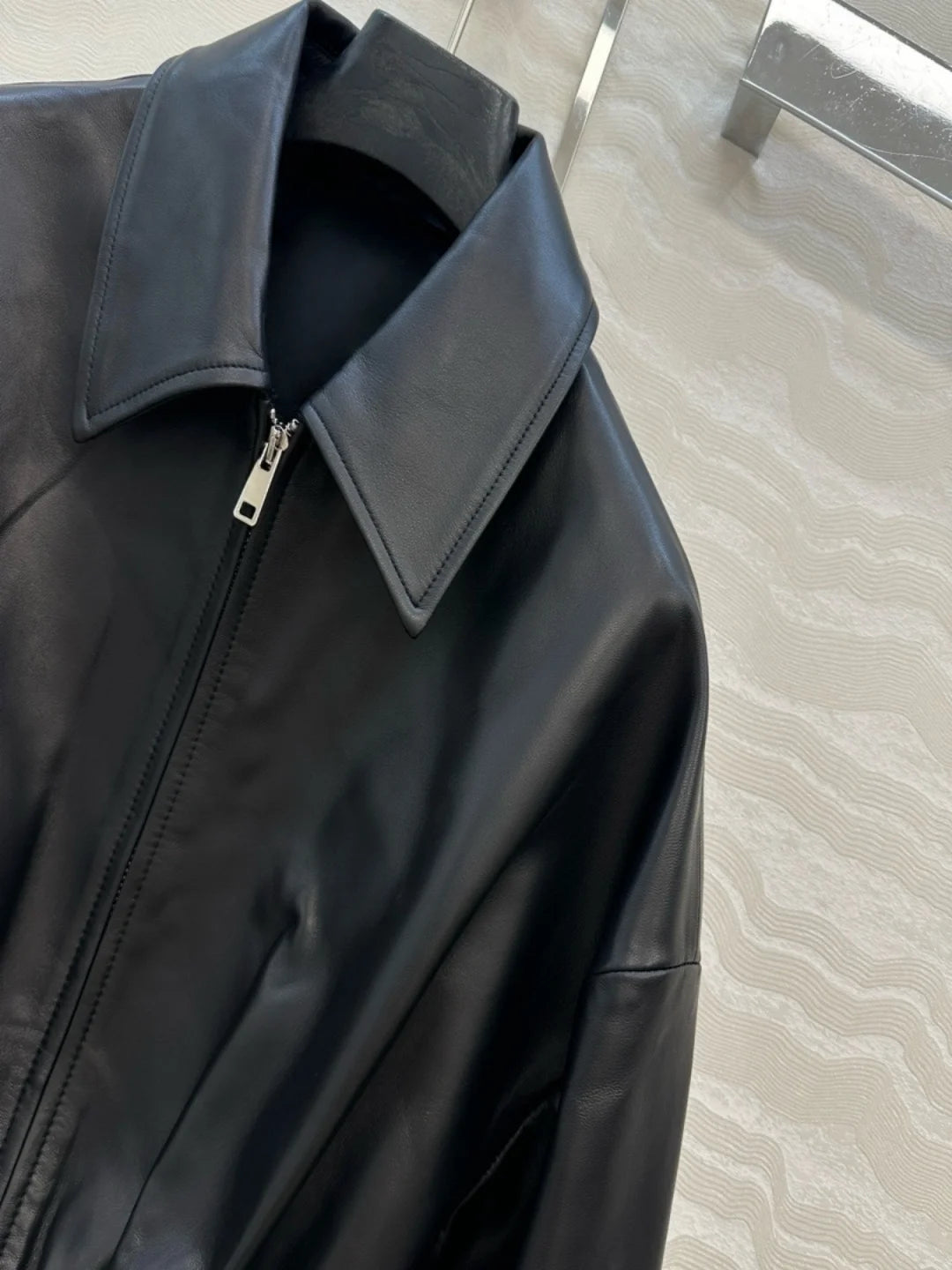 Women S Fashion Lambskin Jacket Short Lapel Elastic Waist Slim Fit Metal Zipper Winter Warm Casual Outerwear