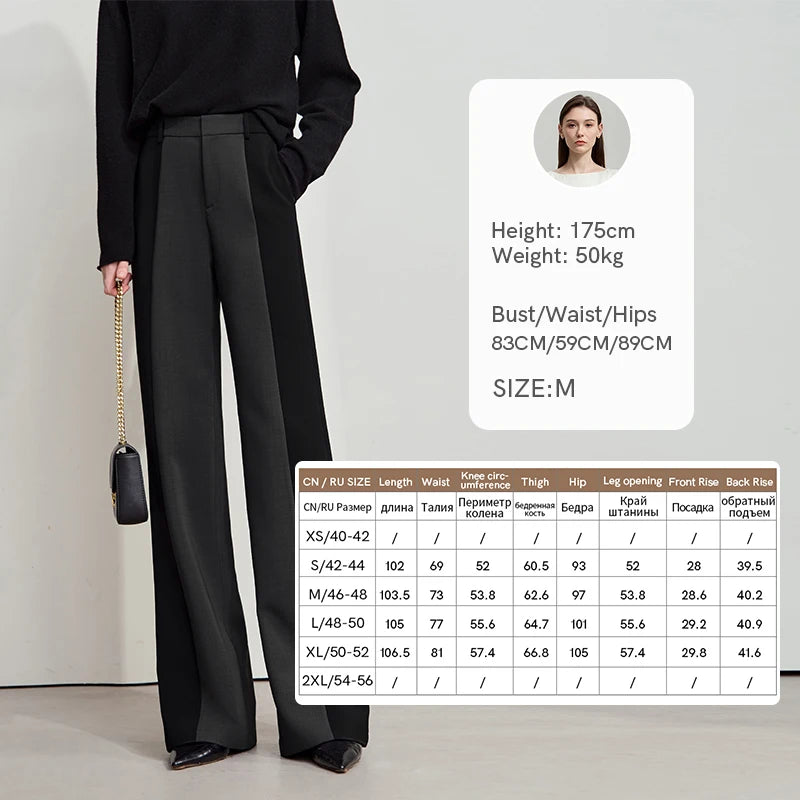 AMII 2025 New Arrival Elegant Office Lady Pants Minimalist Easy-care Anti-wrinkle Casual Simple Color Blocking Trouser 12543101